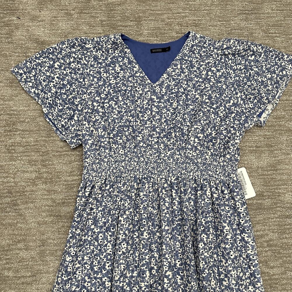 Mikarose Dress Womens XXL Blue Floral Lace Maxi Smocked V Neck Flutter Sleeve - Picture 2 of 16